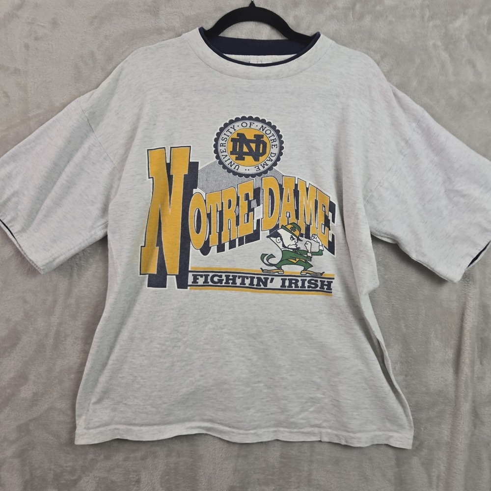 Vtg 90s University of Notre Dame Fightin Irish Shirt Mens L Savvy Gray Football